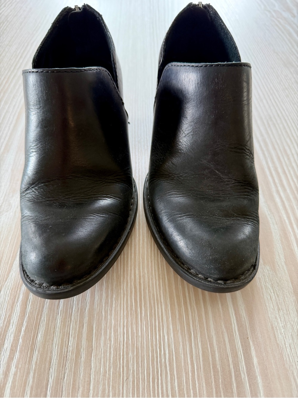 BORN Antonia Black Slip-On Back Zipper Leather Bootie